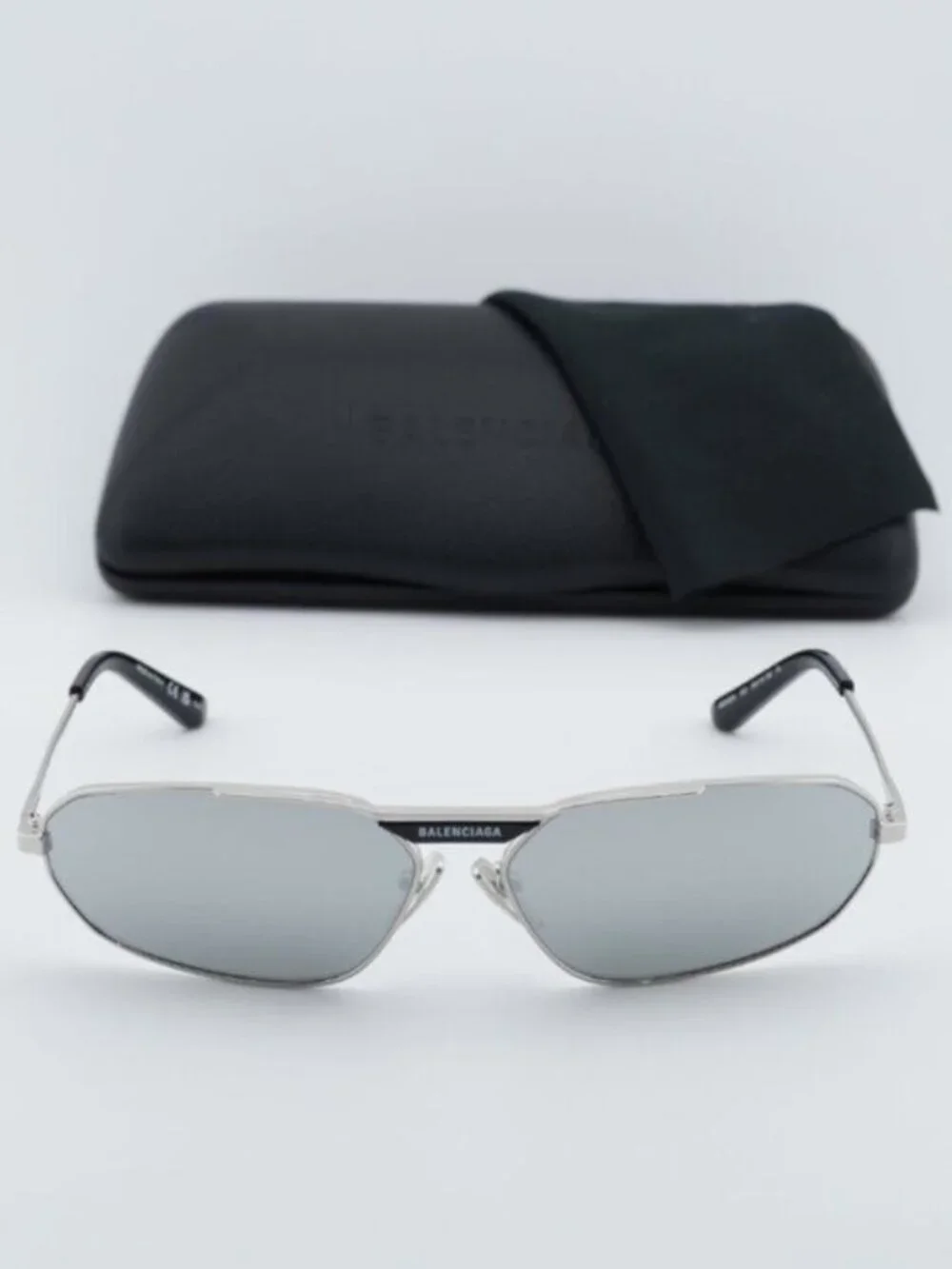 Balenciaga BB0245S 002 Unisex Geometric Sunglasses - Silver / Silver Mirror